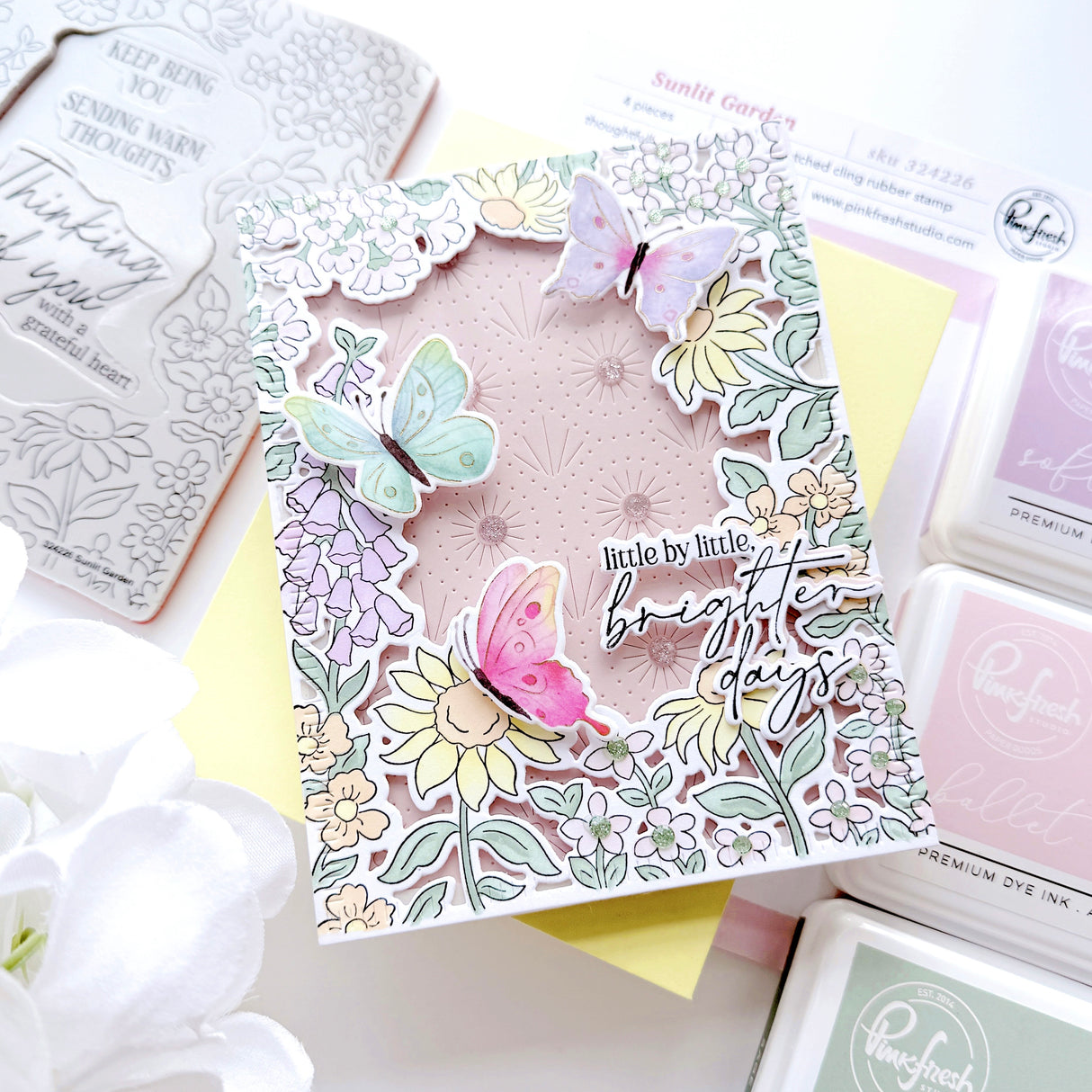 Pinkfresh Studio Sunlit Garden Cling Stamp / Stencil/ Die Bundle