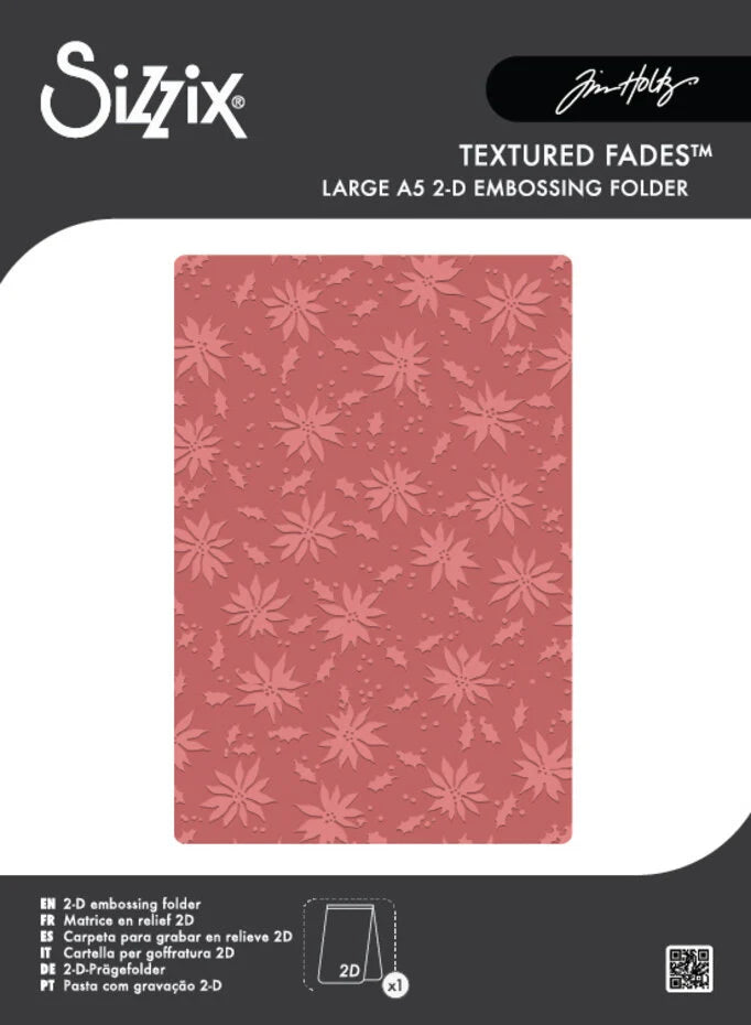 Sizzix 2D Texture Fades w/ A5 Embossing Folder Vault Holly Poinsettia by Tim Holtz - 667252