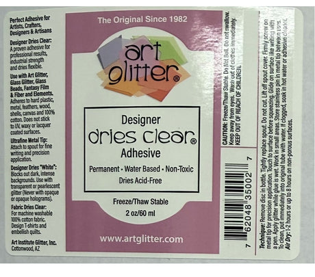 Art Glitter 2 oz Designer Dries Clear Freeze/Thaw Stable Adhesive Glue with Spout