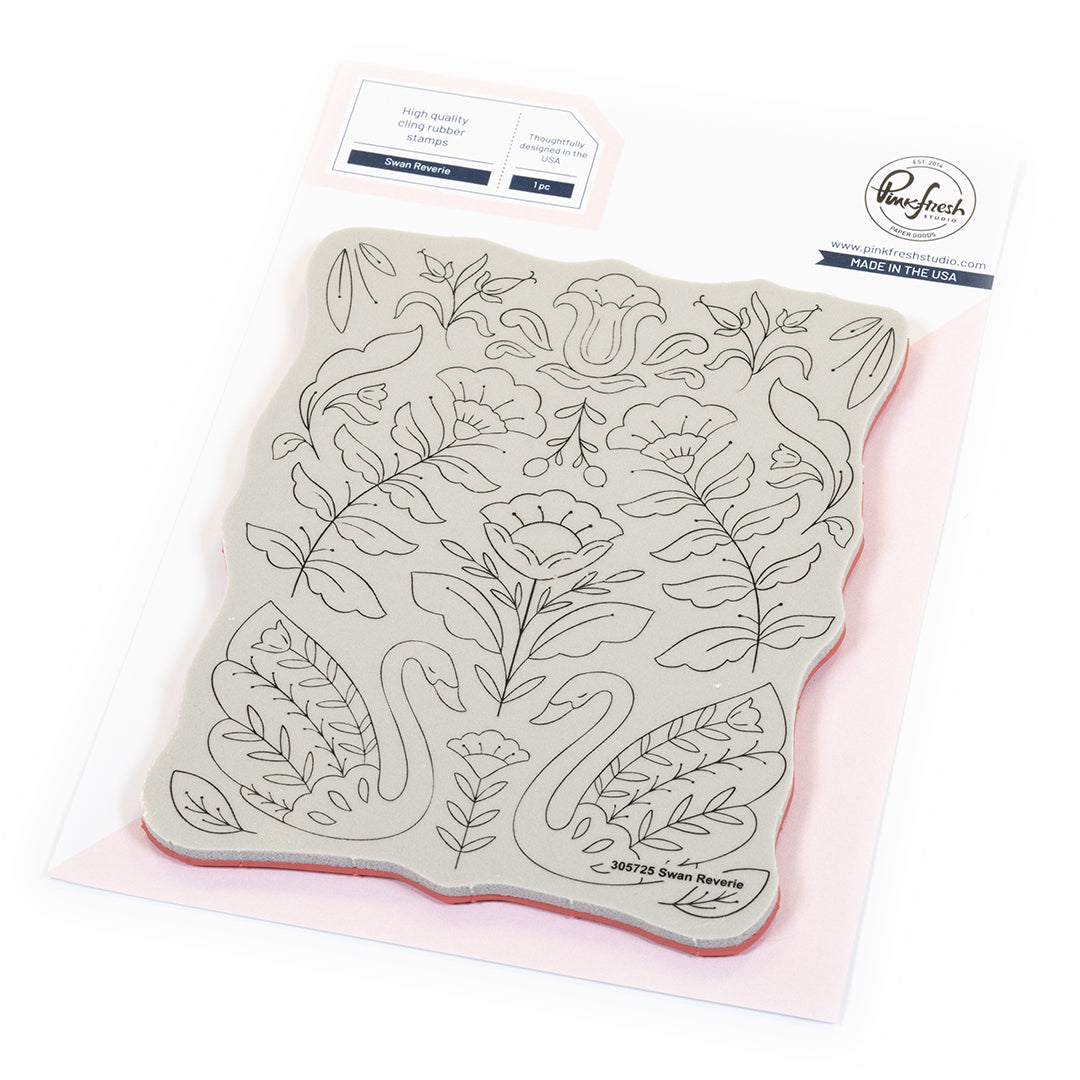 Pinkfresh Studio Swan Reverie cling stamp / Stencil / Press Plate Bundle
