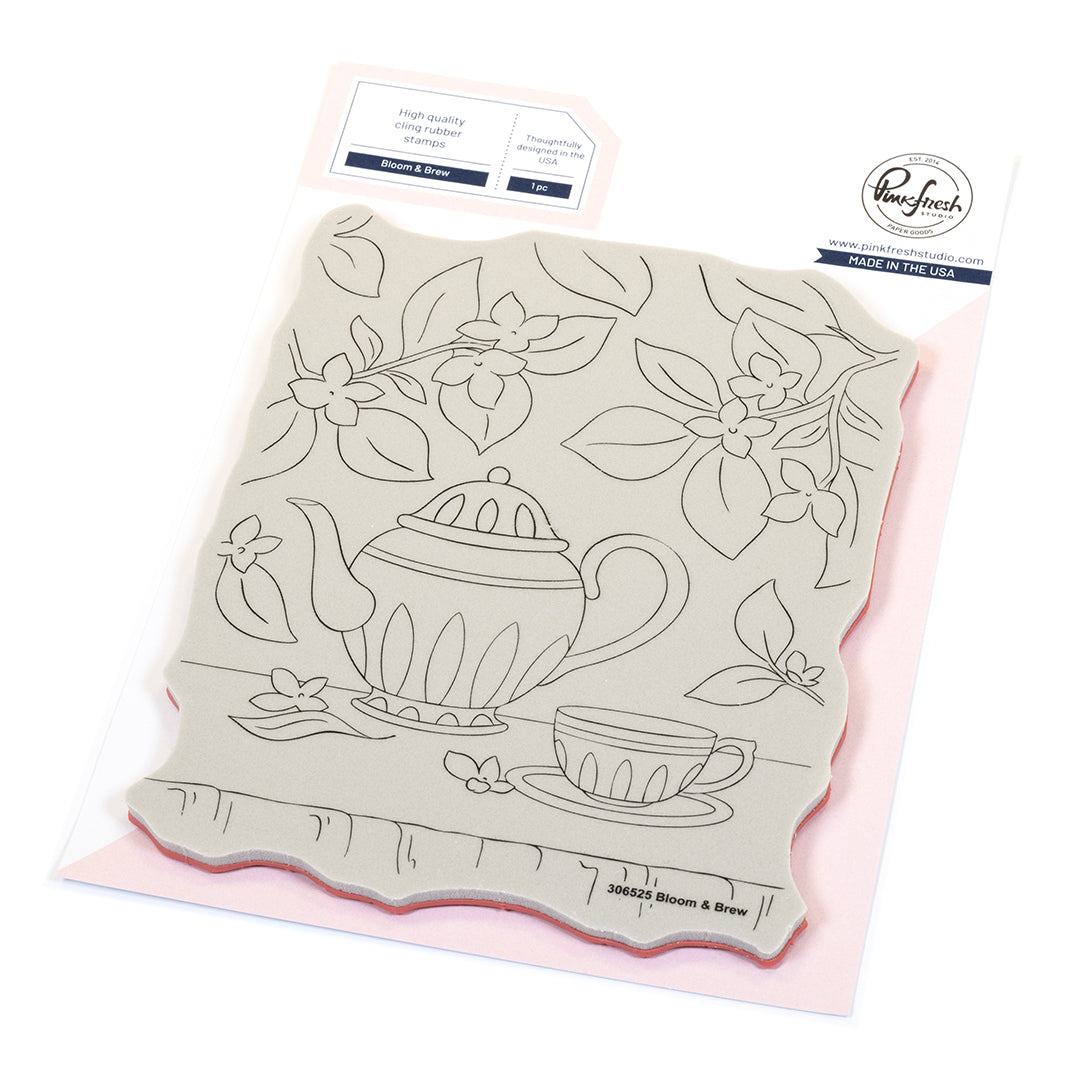 Pinkfresh Studio Bloom & Brew cling stamp / Stencil / Press plate Bundle