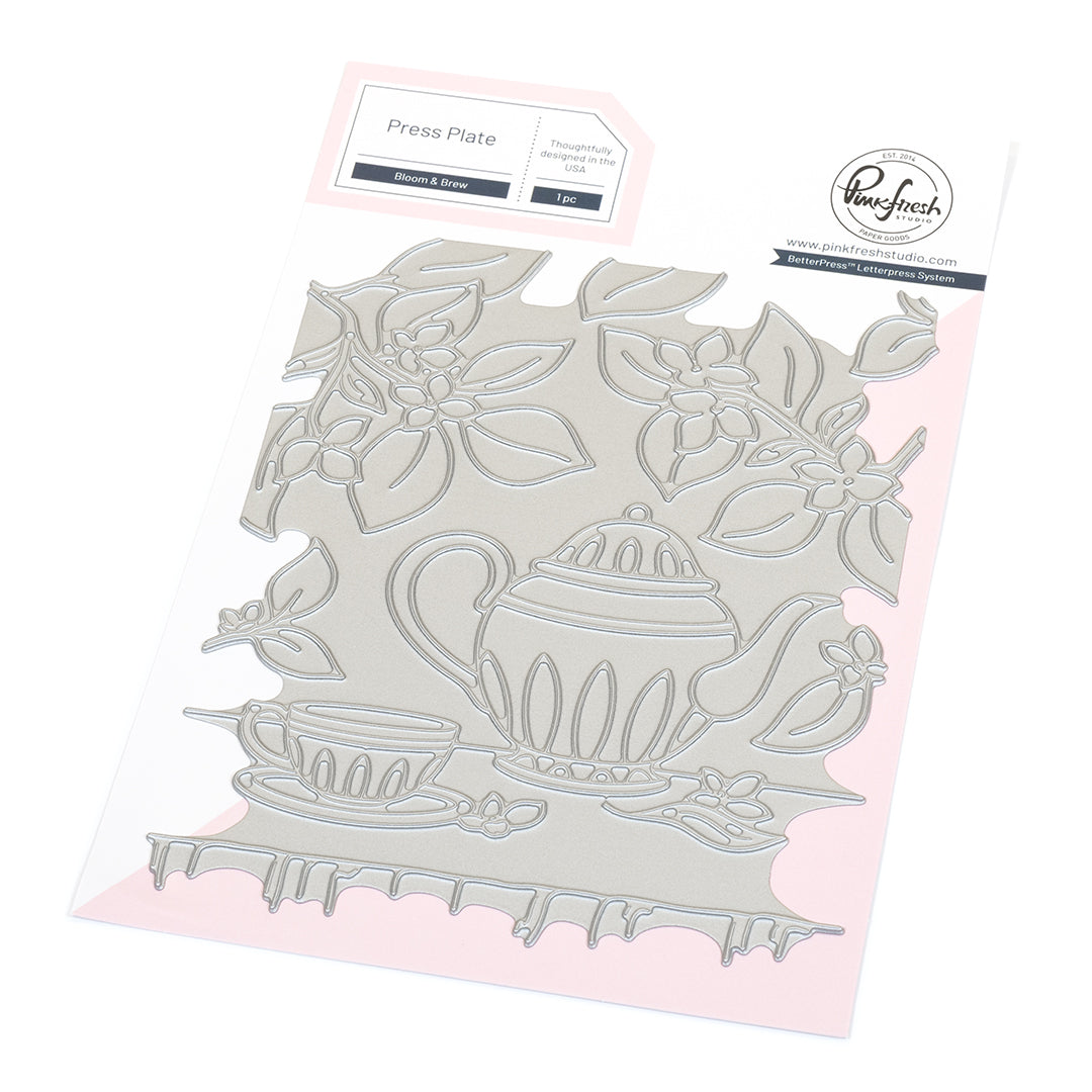 Pinkfresh Studio Bloom & Brew cling stamp / Stencil / Press plate Bundle