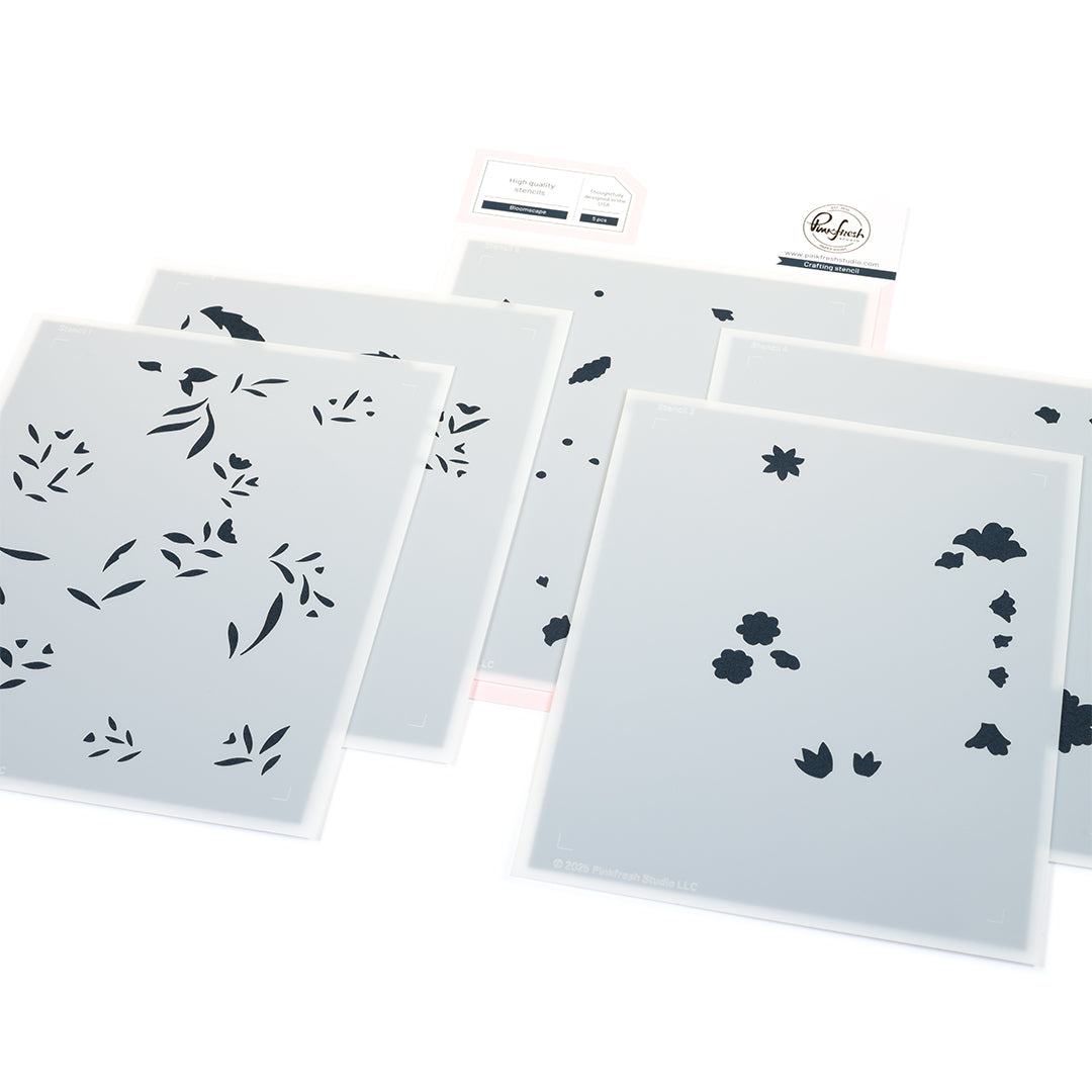 Pinkfresh Studio Bloomscape cling stamp / Die/ Stencil/ Press plate Bundle