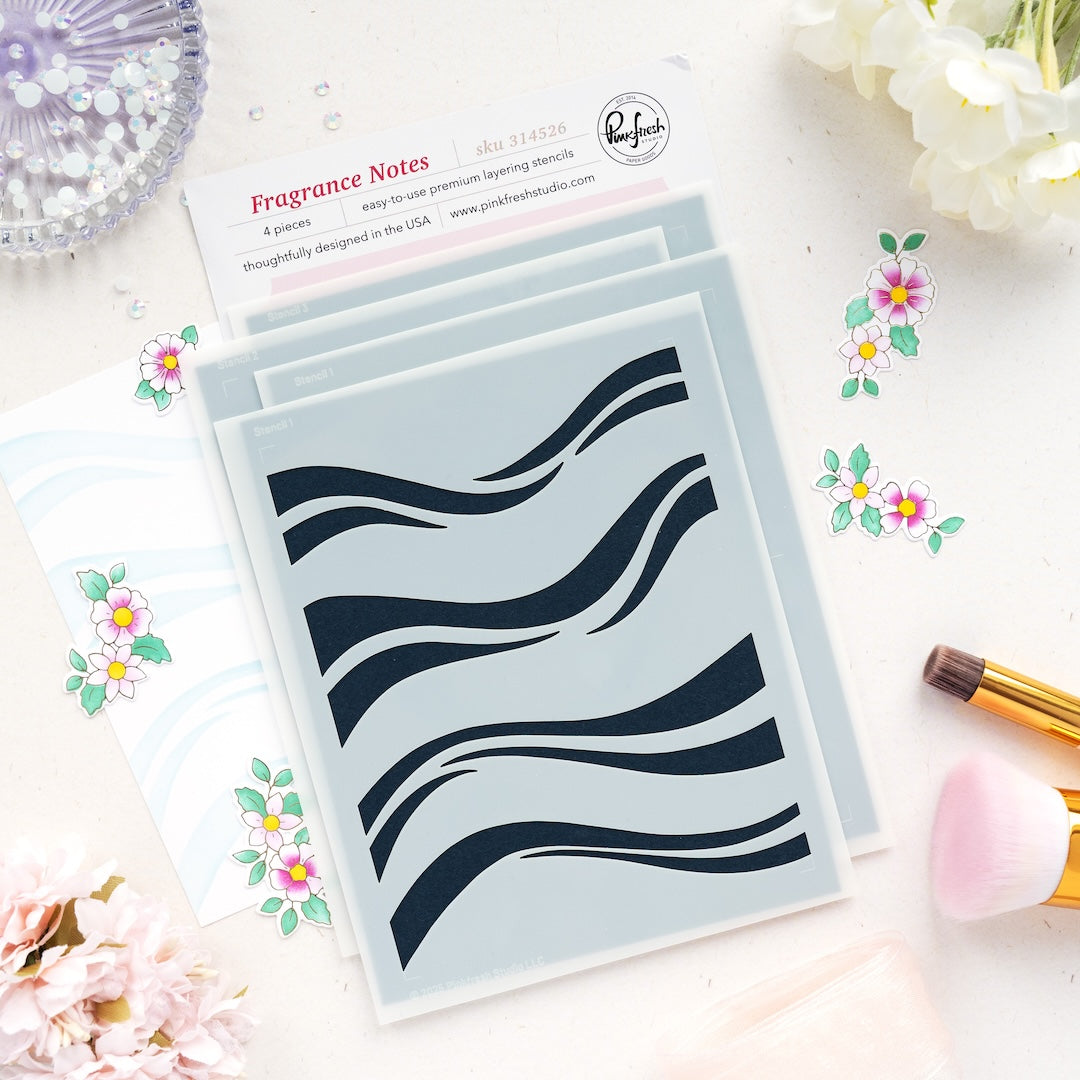 Pinkfresh Studio Fragrance Notes Stamp, Die & Stencil Bundle