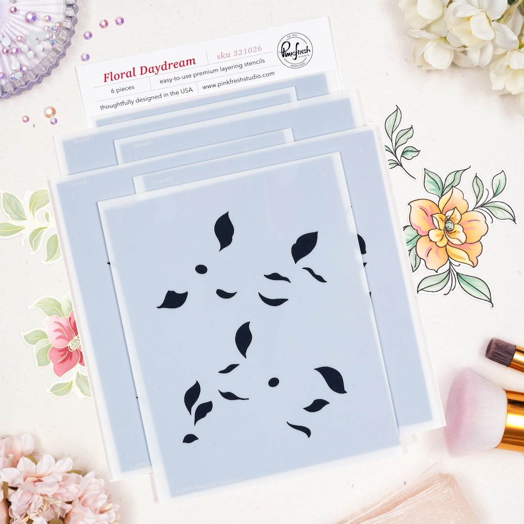 Pinkfresh Studio Floral Daydream stamp, Die and Stencil Bundle