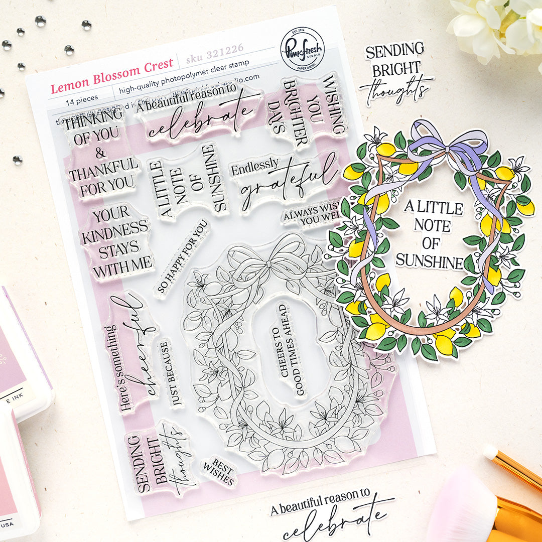 Pinkfresh Studio Lemon Blossom Crest Stamp / die/ Stencil Bundle