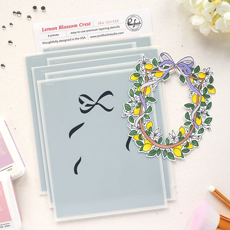 Pinkfresh Studio Lemon Blossom Crest Stamp / die/ Stencil Bundle