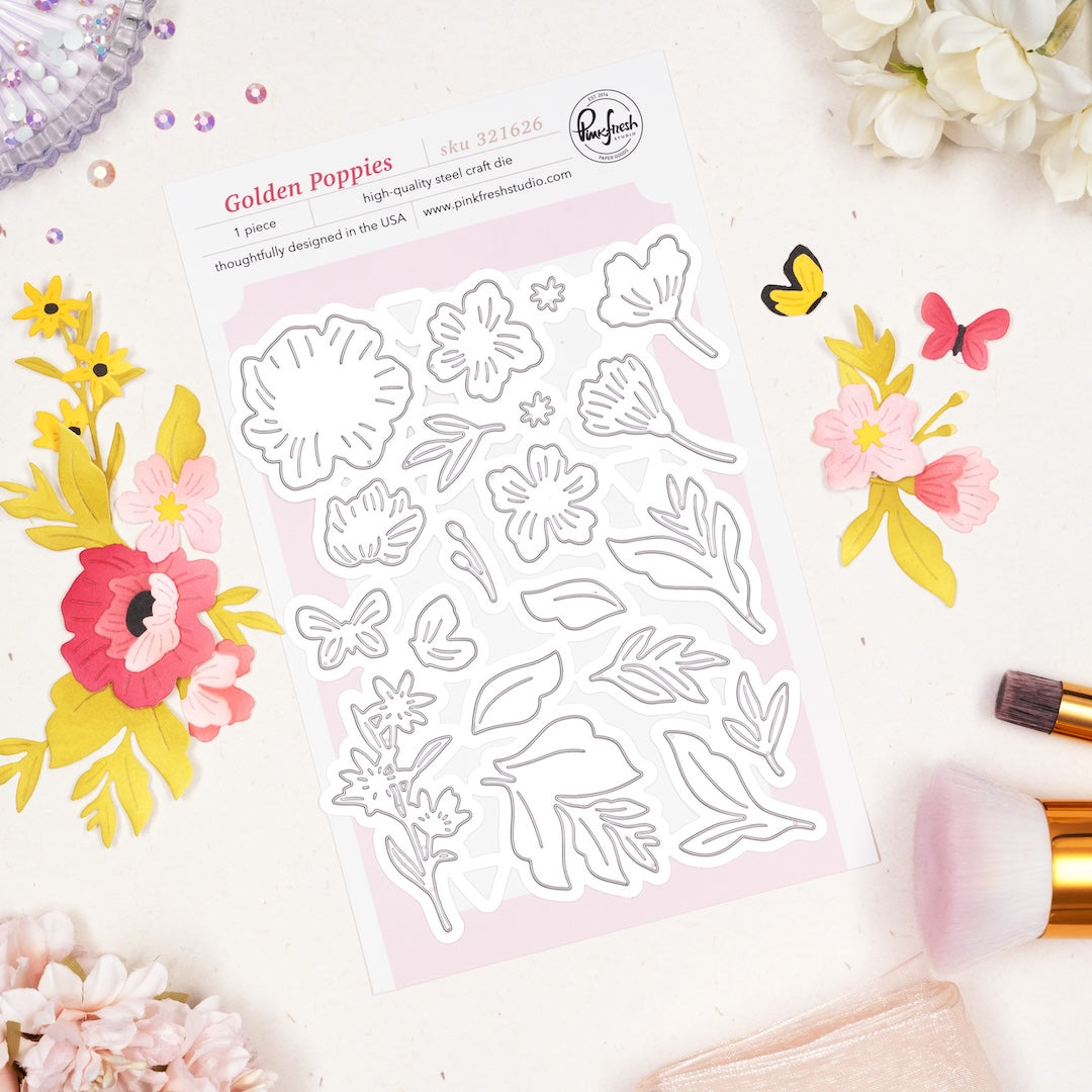Pinkfresh Studio Golden Poppies die & Stencil Bundle