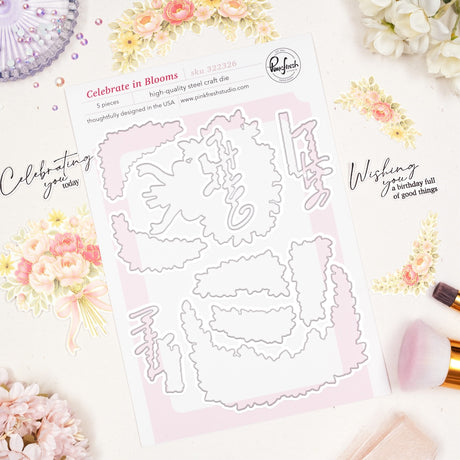 Pinkfresh Studio Celebrate in Blooms stamp, Die, Stencil and Washi Bundle