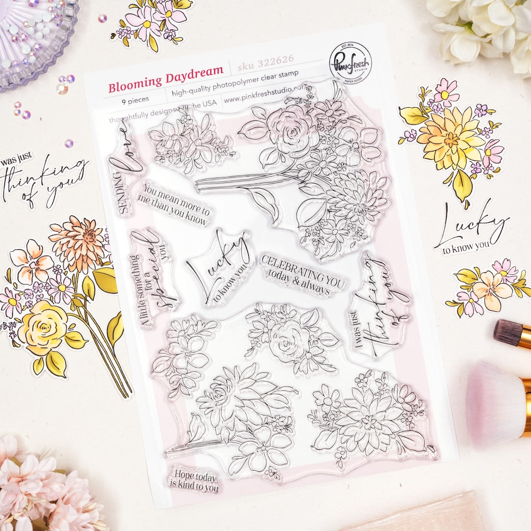 Pinkfresh Studio Blooming Daydream stamp, Die, Stencil and Washi Bundle