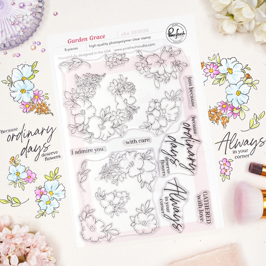 Pinkfresh Studio Garden Grace stamp, Die, Stencil and Washi Bundle