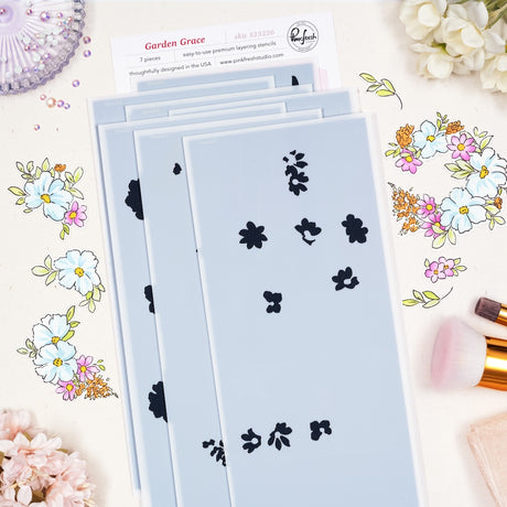 Pinkfresh Studio Garden Grace stamp, Die, Stencil and Washi Bundle