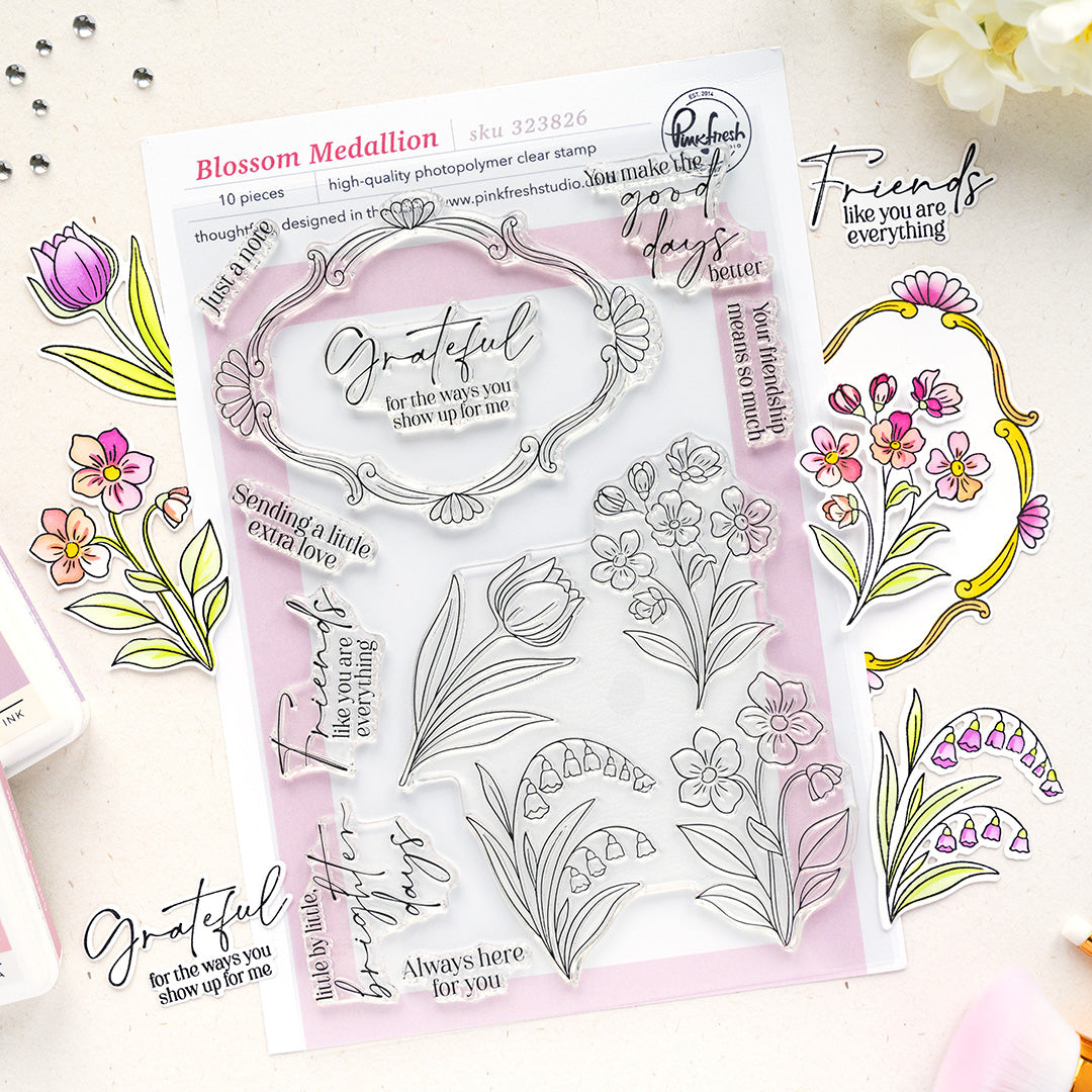 Pinkfresh Studio Blossom Medallion Stamp / Die/ Stencil Bundle