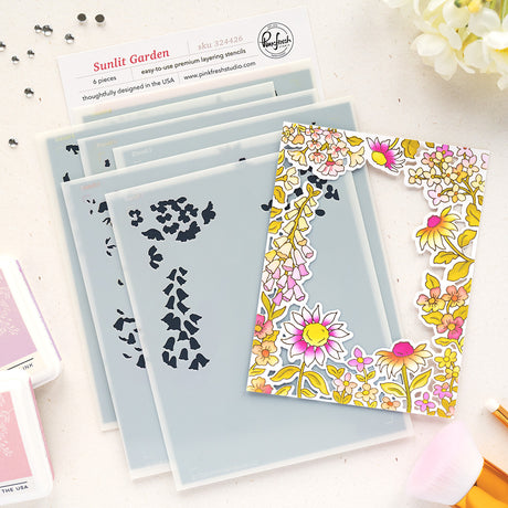 Pinkfresh Studio Sunlit Garden Cling Stamp / Stencil/ Die Bundle