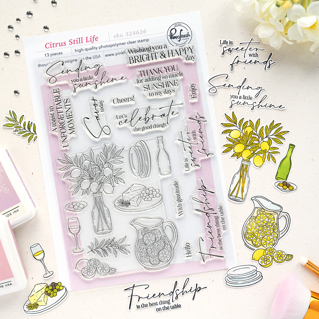 Pinkfresh Studio Citrus Still Life Stamp / Die / Stencil Bundle