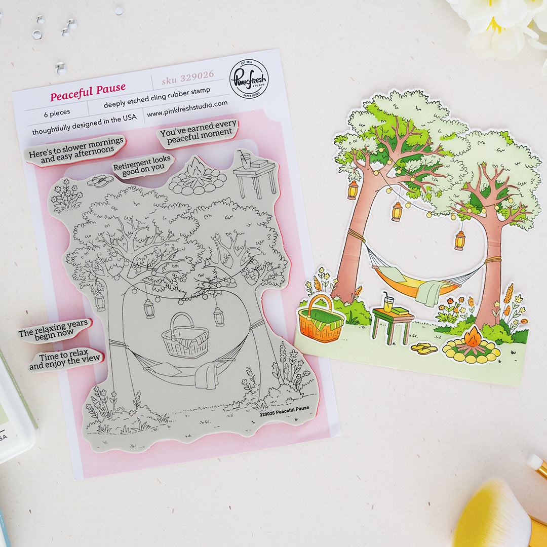 Pinkfresh Studio Peaceful Pause Cling Stamp/ Die/ Stencil Bundle