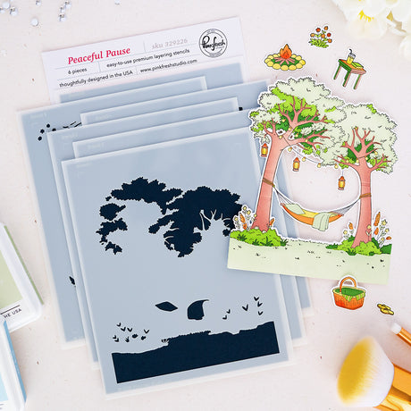 Pinkfresh Studio Peaceful Pause Cling Stamp/ Die/ Stencil Bundle