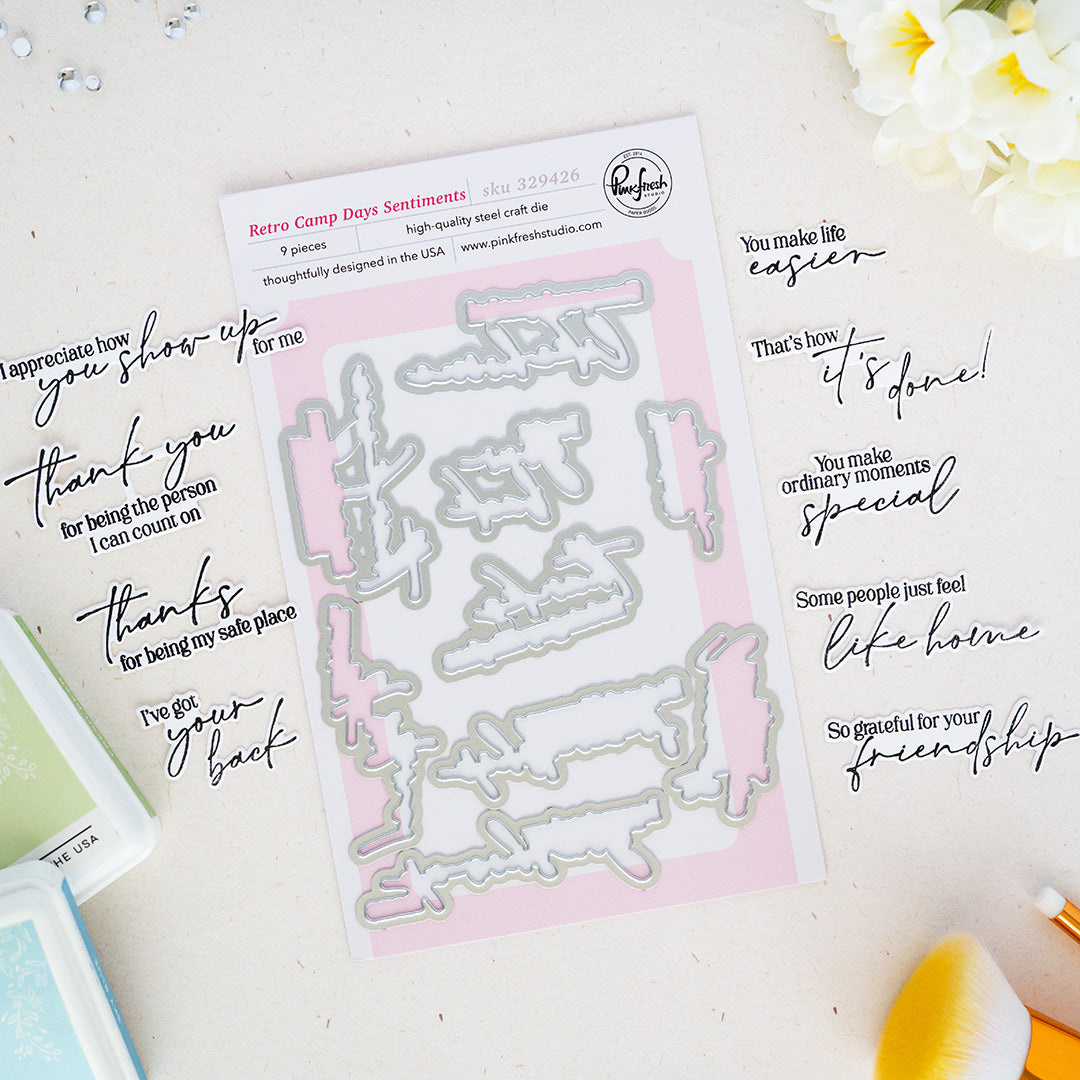 Pinkfresh Studio Retro Camp Days Stamp/ Die/ Stencil Bundle