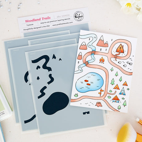 Pinkfresh Studio Woodland Trails Stamp/ Die/ Stencil Bundle
