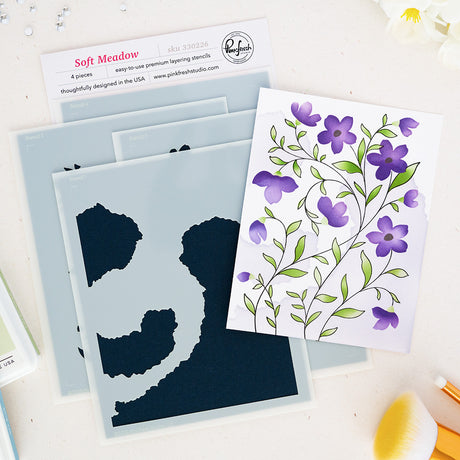 Pinkfresh Studio Soft Meadow Stamp/ Stencil Bundle