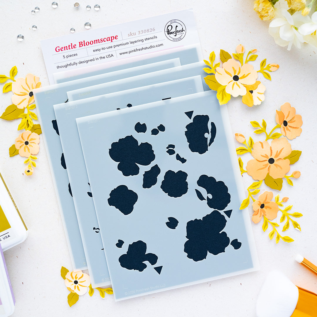 Pinkfresh Studio Gentle Bloomscape die & Stencil Bundle