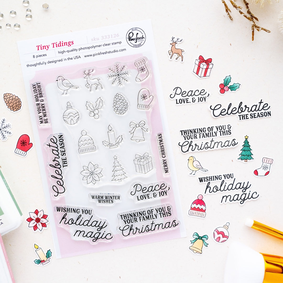 Pinkfresh Studio Tiny Tidings stamp die stencil