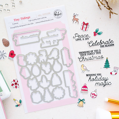 Pinkfresh Studio Tiny Tidings stamp die stencil