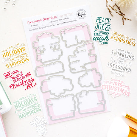 Pinkfresh Studio Treasured Greetings stamp & Die bundle