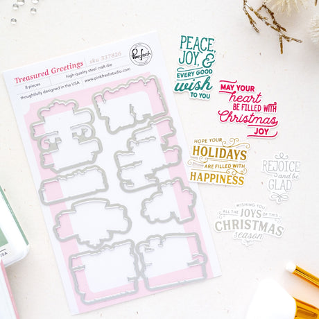 Pinkfresh Studio Treasured Greetings stamp & Die bundle