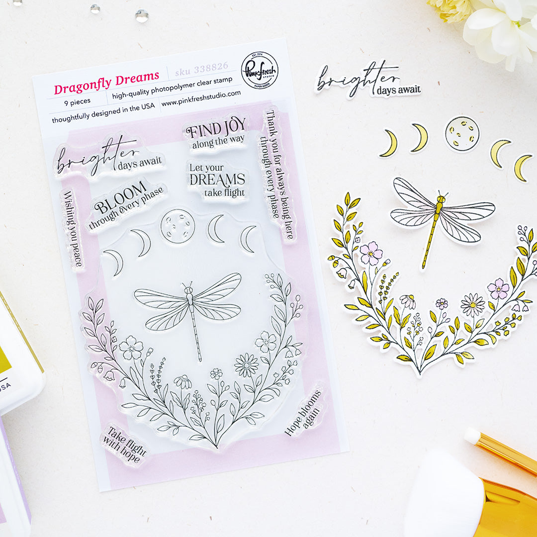 Pinkfresh Studio Dragonfly Dreams stencil stamp and die