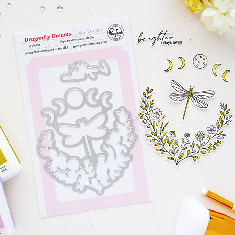 Pinkfresh Studio Dragonfly Dreams stencil stamp and die