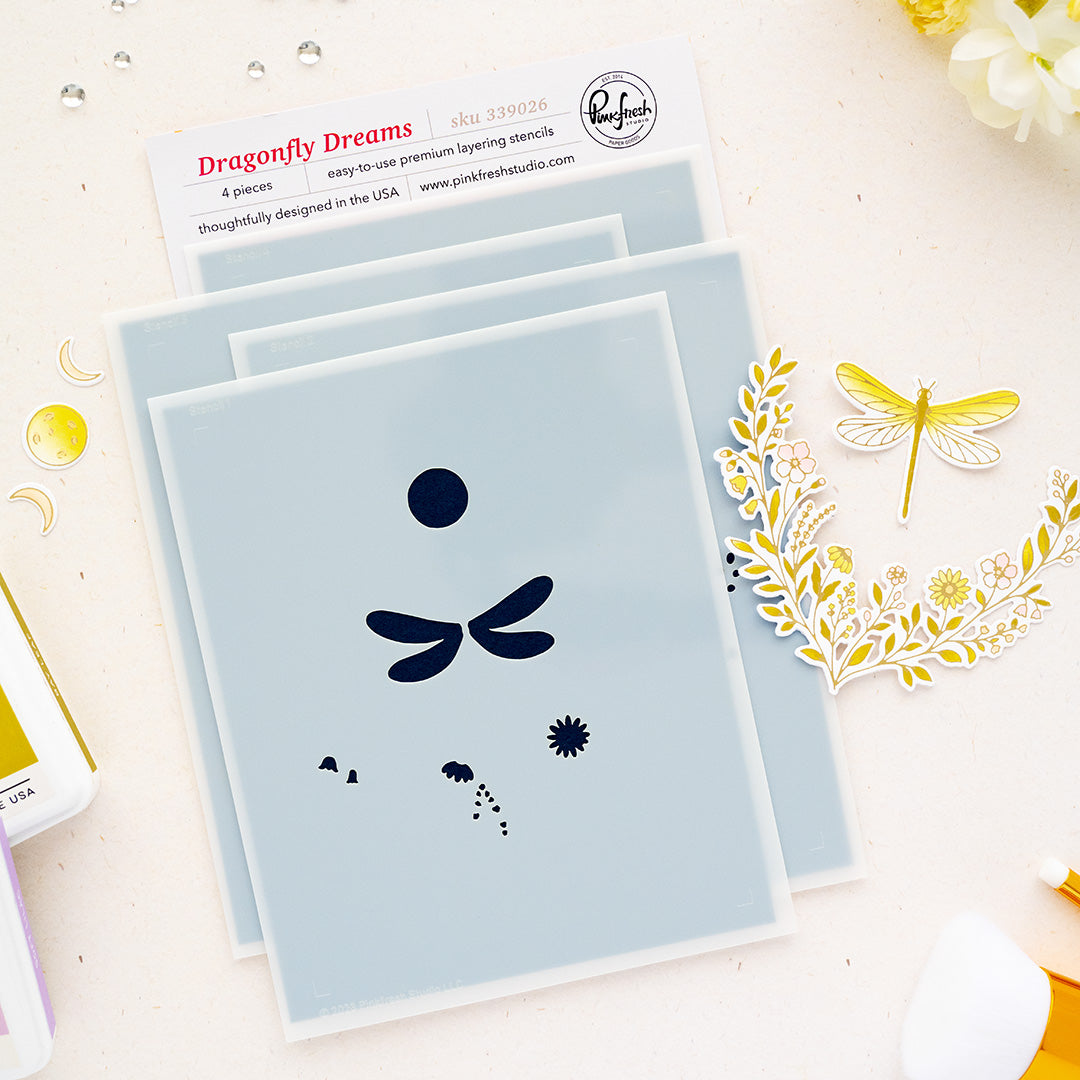 Pinkfresh Studio Dragonfly Dreams stencil stamp and die