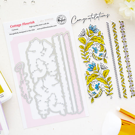 Pinkfresh Studio Cottage Flourish stencil Stamp and Die Bundle