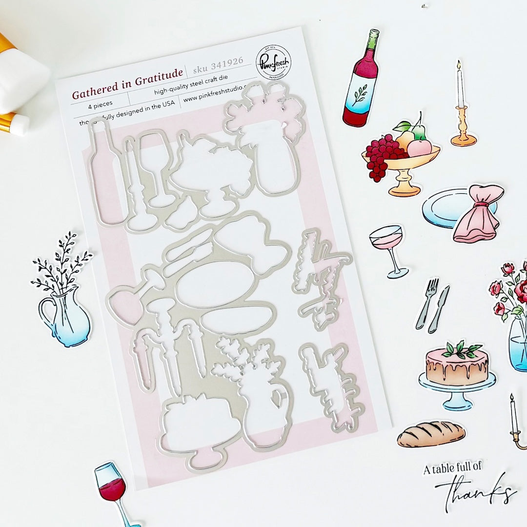 Pinkfresh Studio Gathered in Gratitude Stamp , Die & Stencil Bundle
