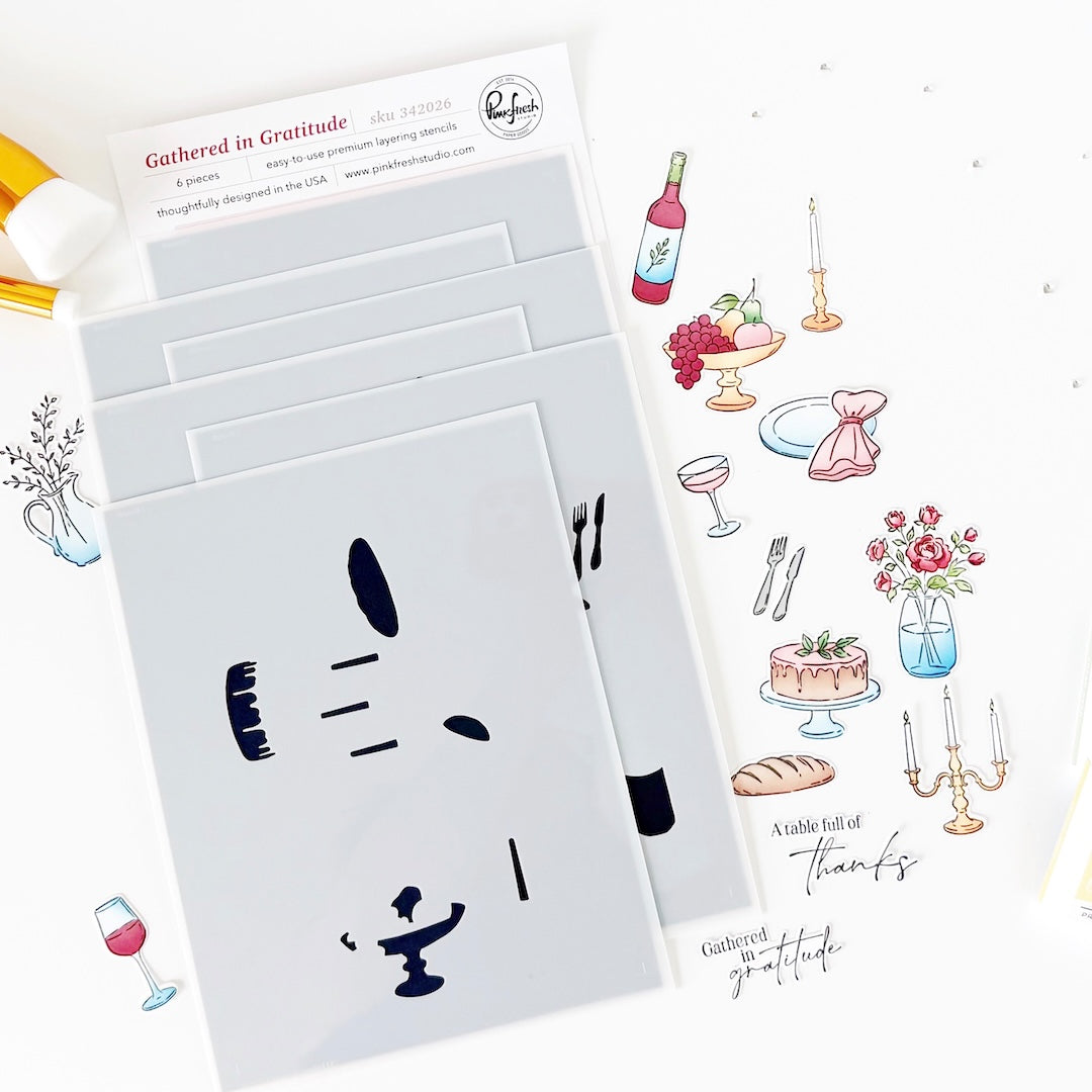 Pinkfresh Studio Gathered in Gratitude Stamp , Die & Stencil Bundle