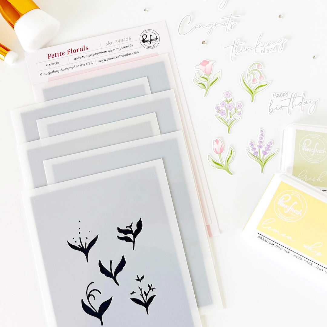 Pinkfresh Studio Petite Florals Stamp, die & stencil Bundle