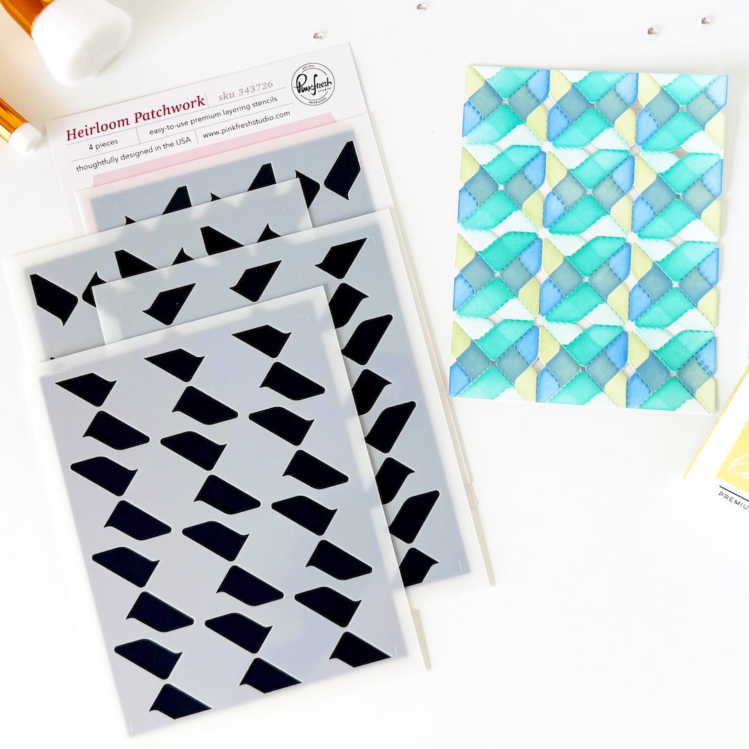 PinkFresh Studio Heirloom Patchwork Coverplate Die & Stencil Bundle