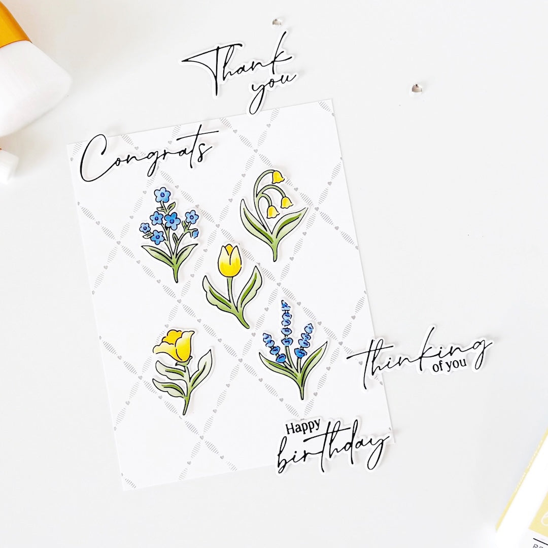 Pinkfresh Studio Petite Florals Stamp, die & stencil Bundle