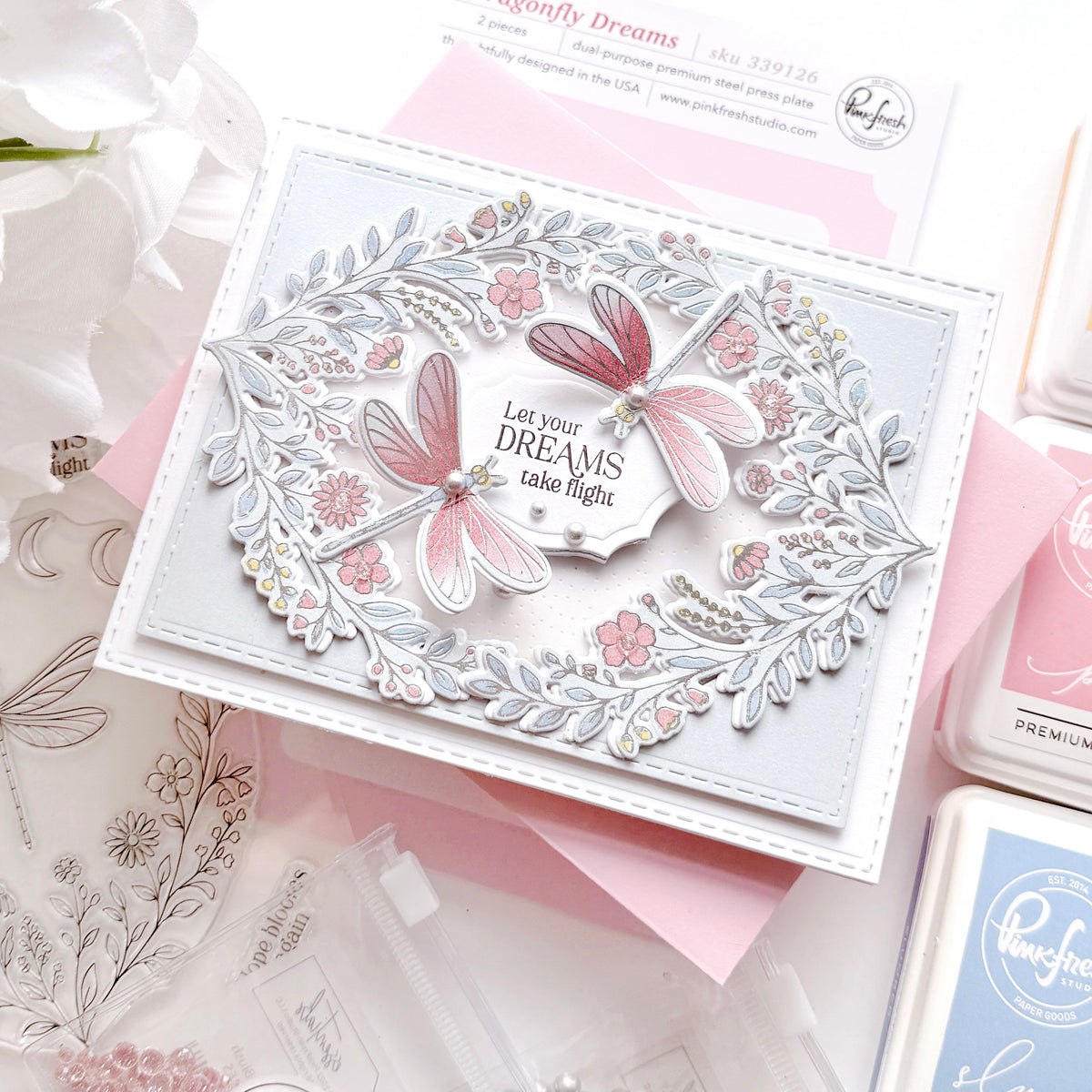 Pinkfresh Studio Dragonfly Dreams stencil stamp and die