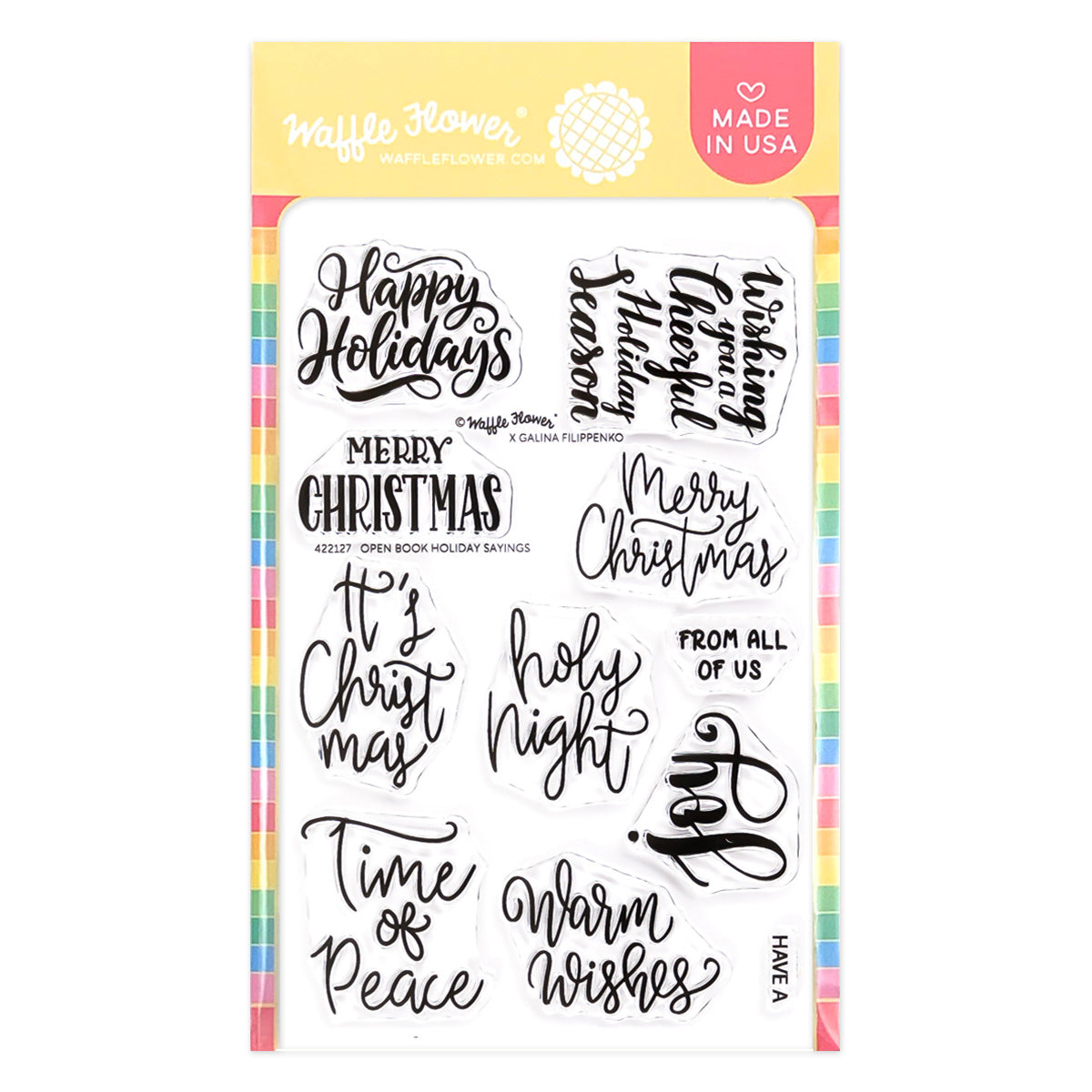 Waffle Flower Crafts Open Book Holiday Sayings Stamp Set