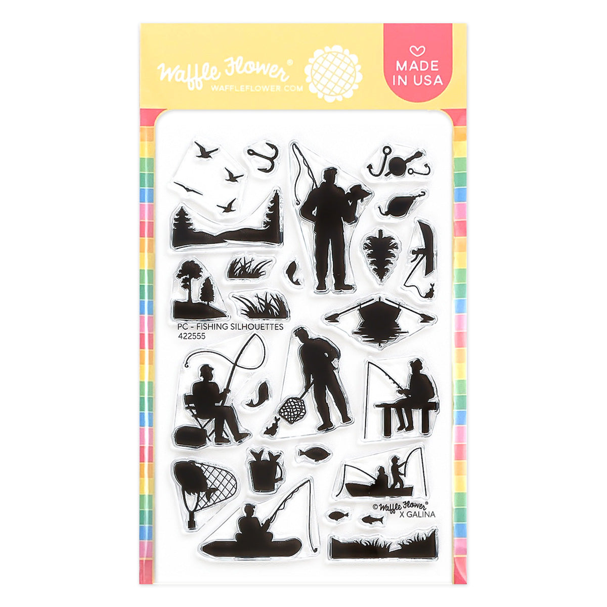 Waffle Flower Postage Collage Fishing Silhouettes Stamp Set - 422555