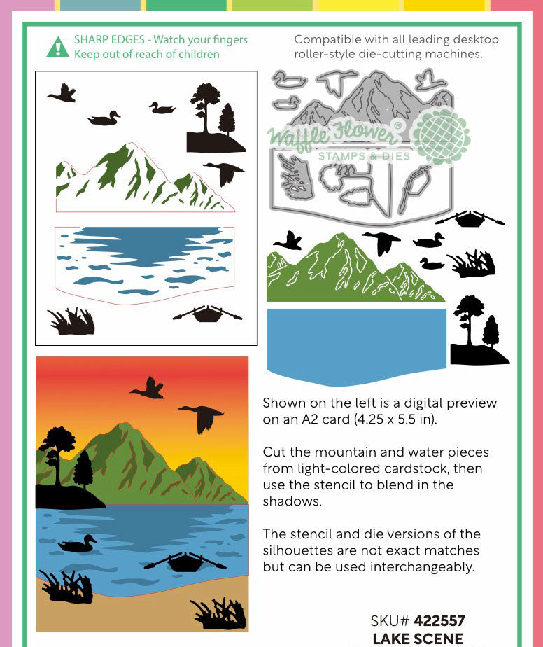 Waffle Flower Lake Scene Die-n-stencil - 422557