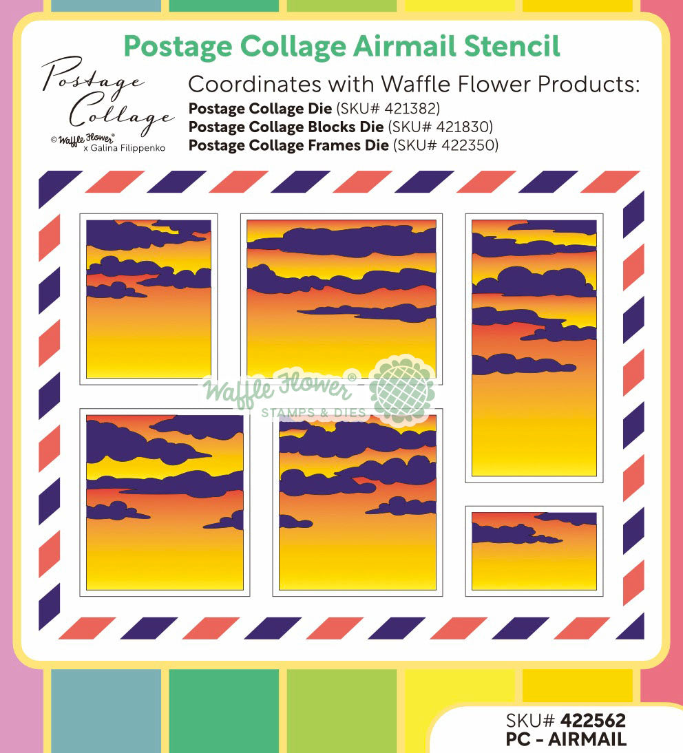 Waffle Flower Postage Collage Airmail Stencil - 422562