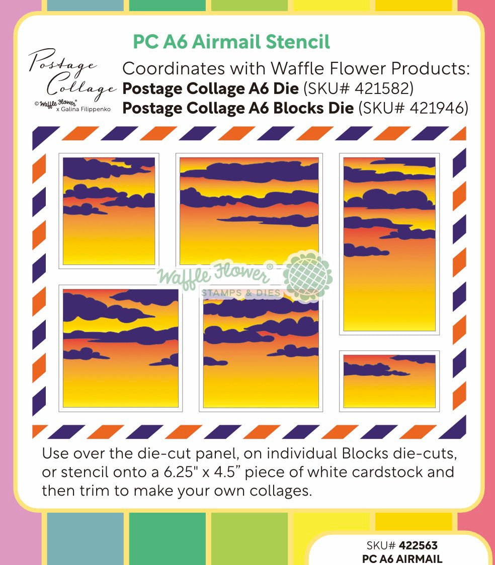 Waffle Flower Postage Collage A6 Airmail Stencil - 422563