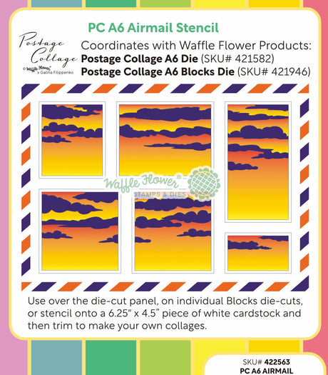 Waffle Flower Postage Collage A6 Airmail Stencil - 422563