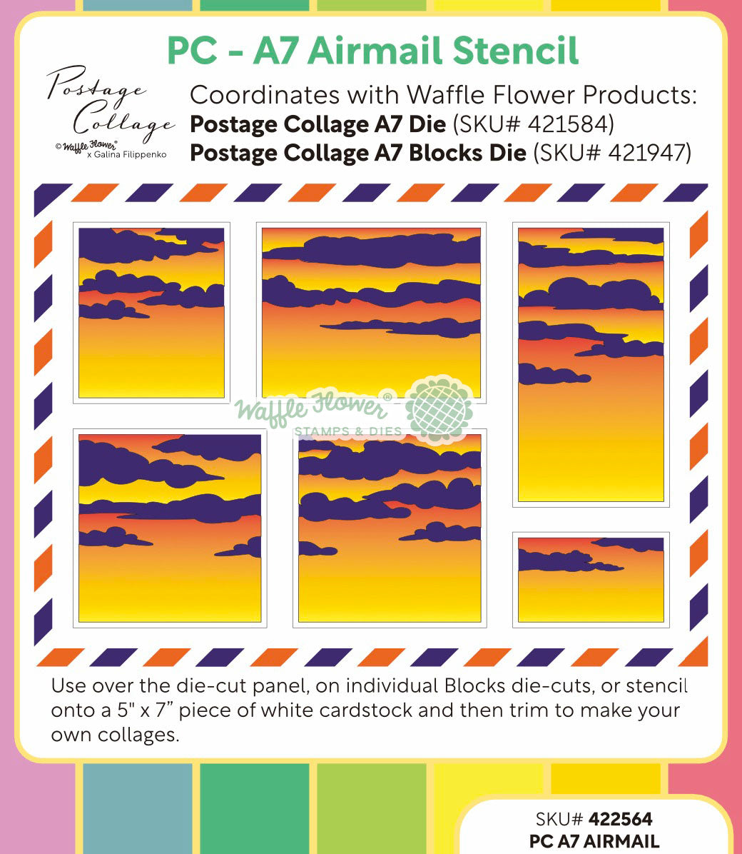 Waffle Flower Postage Collage A7 Airmail Stencil - 422564