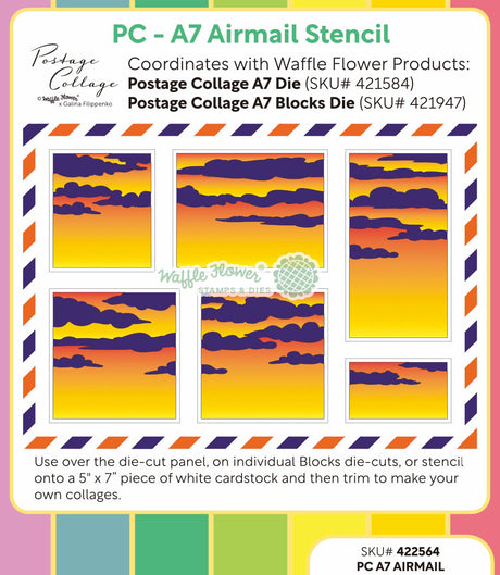 Waffle Flower Postage Collage A7 Airmail Stencil - 422564