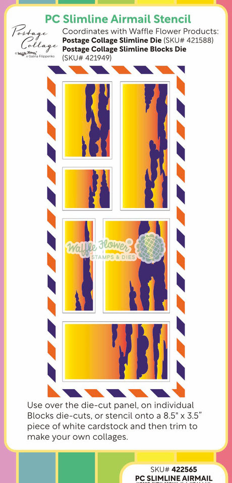 Waffle Flower Postage Collage Slimline Airmail Stencil - 422565