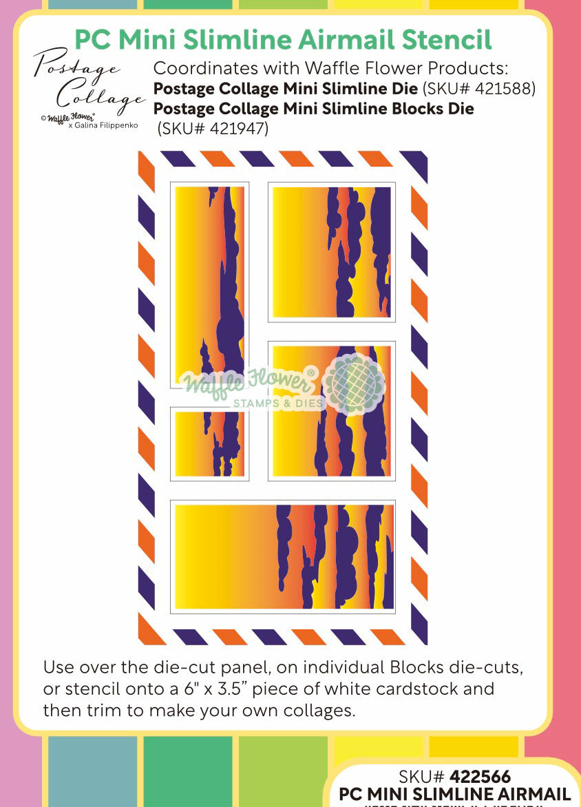 Waffle Flower Postage Collage Mini Slimline Airmail Stencil - 422566