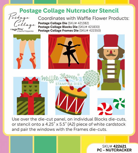 Waffle Flower Postage Collage Nutcracker Stencil - 422621